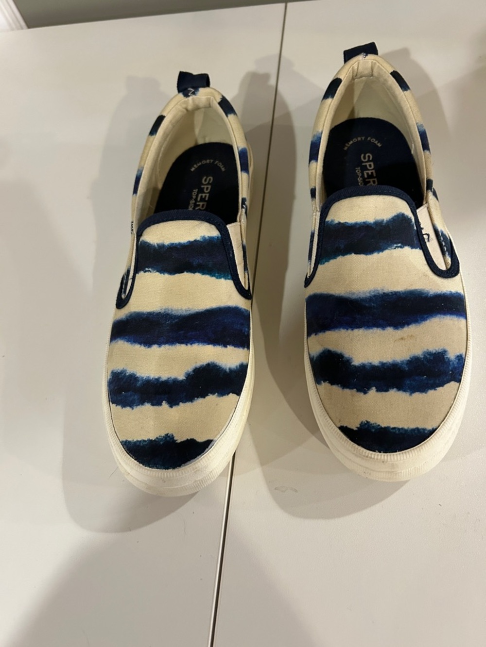 Sperry women's Blue and Cream Slip-On Sneakers